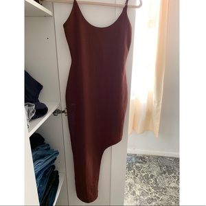 Racer Thigh Split Midi Dress Brown